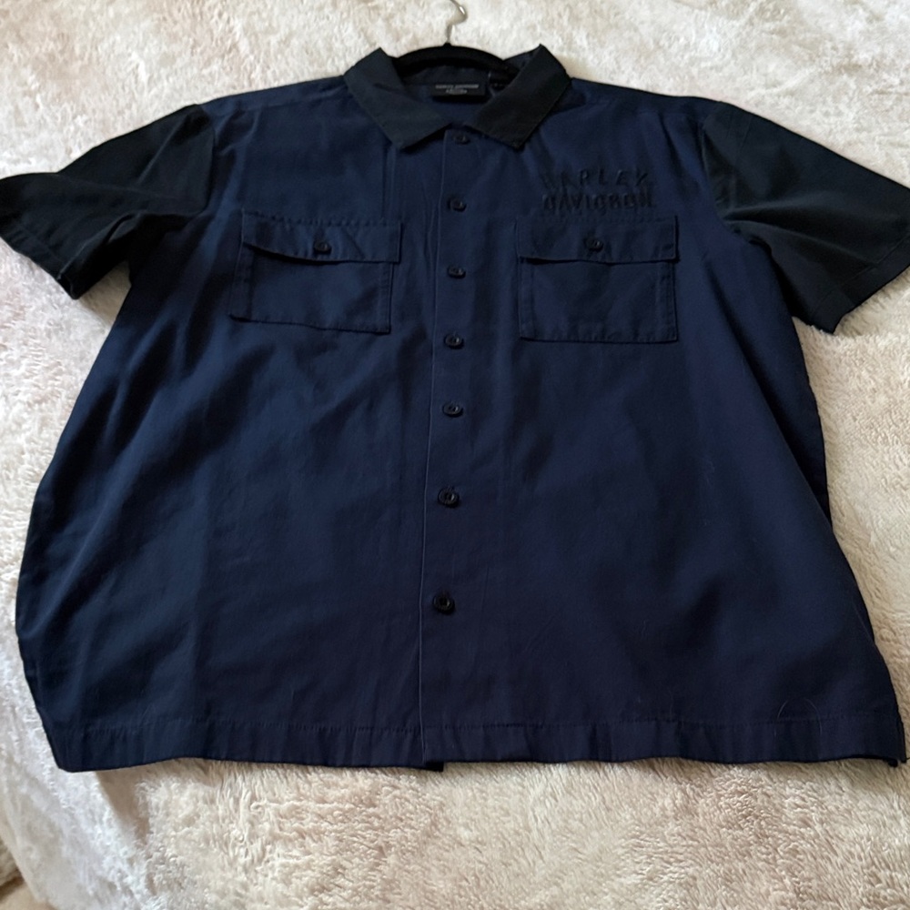Harley-Davidson Dark Blue with black sleeves & collar Embroidered Shirt